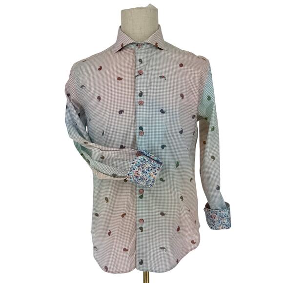 Robert Graham Woven Button Front Long Sleeve Shirt Rainbow Check Paisley Print M - Picture 1 of 11